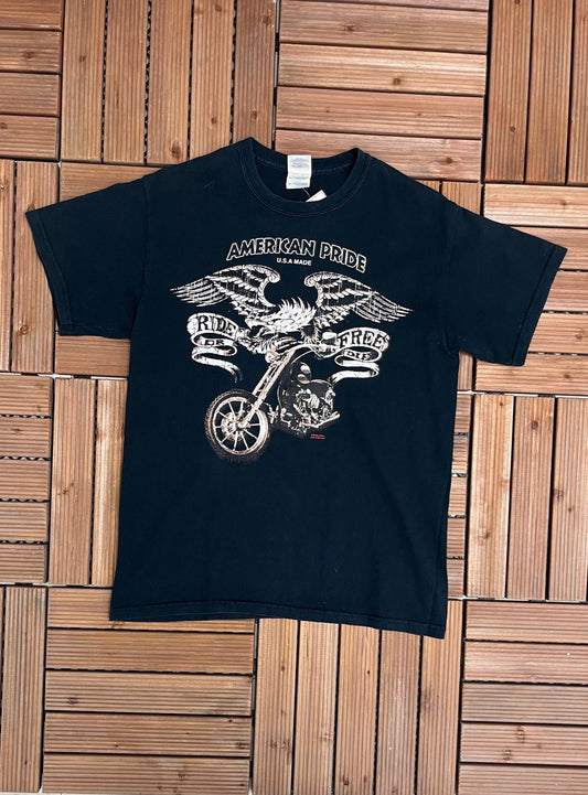 American Pride Daytona Bike Week Graphic Tee | Size Medium | Vintage 2000s Motorcycle Biker Black T-Shirt | Free Shipping to USA |