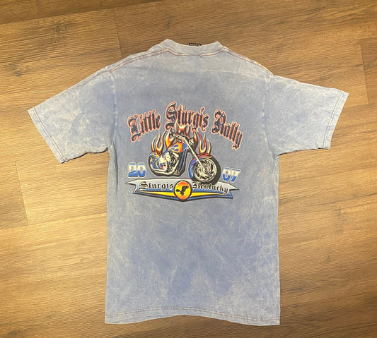 Little Sturgis Rally 2007 Graphic Tee | Size Medium | Vintage 2000s Biker Motorcycle Week Tie Dye Blue T-Shirt | Free Shipping to USA |