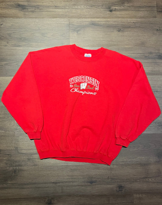 Wisconsin Badgers Rose Bowl 1999 Champions Graphic Crewneck | Size XX-Large | Vintage 1990s College Red Sweater | Free Shipping to USA|