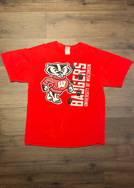 University Of Wisconsin Badgers Graphic Tee | Size Large | Vintage 2000s College Sports Red T-Shirt | Free Shipping to USA |