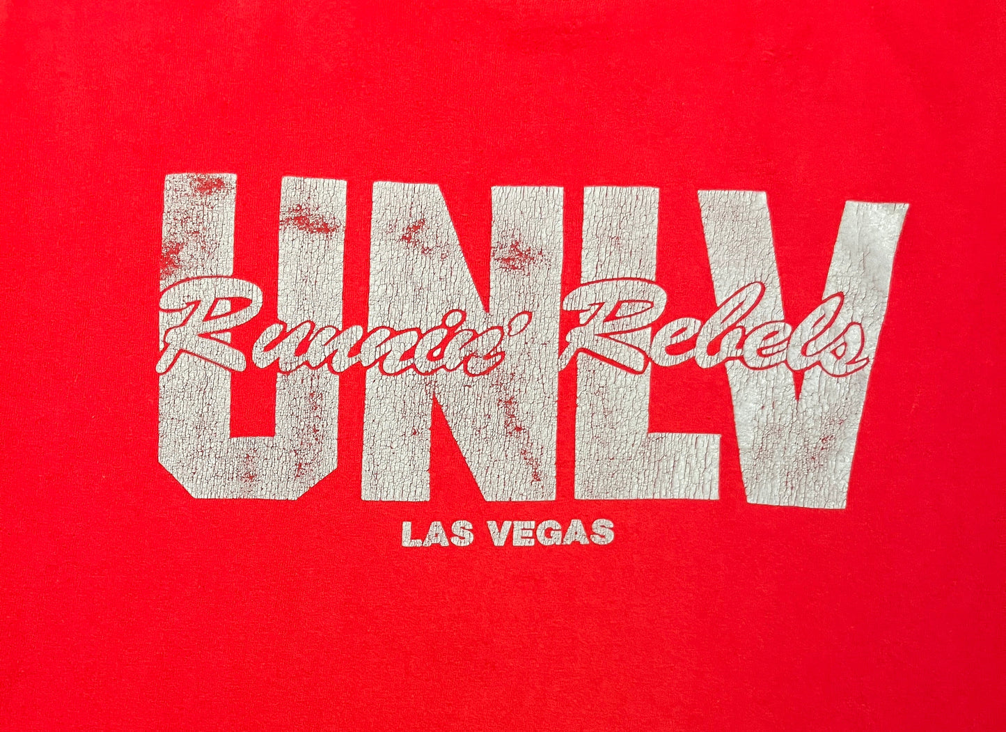 University of Nevada Las Vegas Runnin' Rebels Graphic Tee | Size XL | Vintage 1990s College Single Stitch Red T-Shirt |Free Shipping to USA|