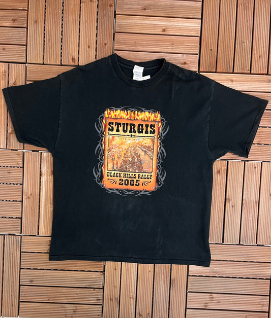 Black Hills Rally Sturgis Graphic Tee | Size X-Large | Vintage 2000s Motorcycle Biker Black T-Shirt | Sturgis, SD | Free Shipping to USA |