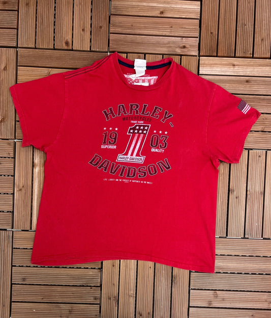 Harley Davidson Viking Land St. Cloud, Minnesota Graphic Tee | Size XL | Vintage 2000s Motorcycle Biker Red T-Shirt | Free Shipping to USA |