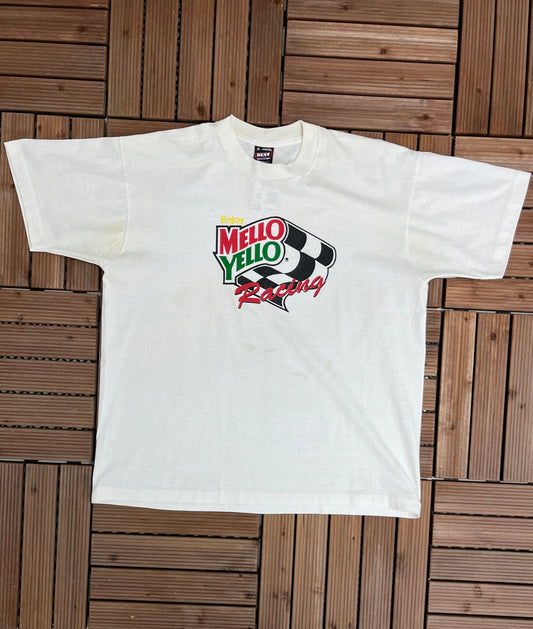 Mello Yello Racing NASCAR Graphic Tee | Size X-Large | Vintage 1990s Racing White Single Stitch T-Shirt | Free Shipping to USA |