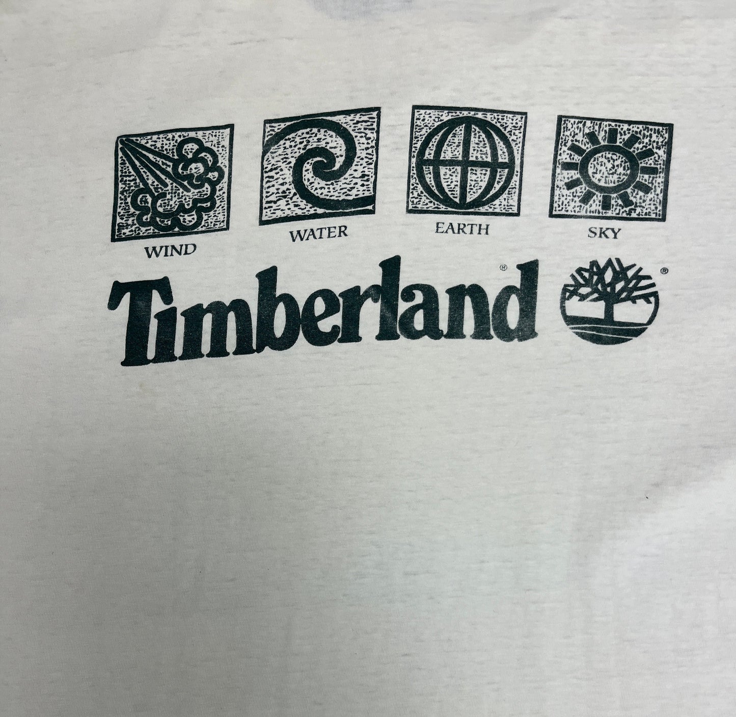 Timberland Bootleg Graphic Tee | Size X-Large | Vintage 1990s White Graphic T-Shirt | Earth. Wind. Water. Fire. | Free Shipping to USA |