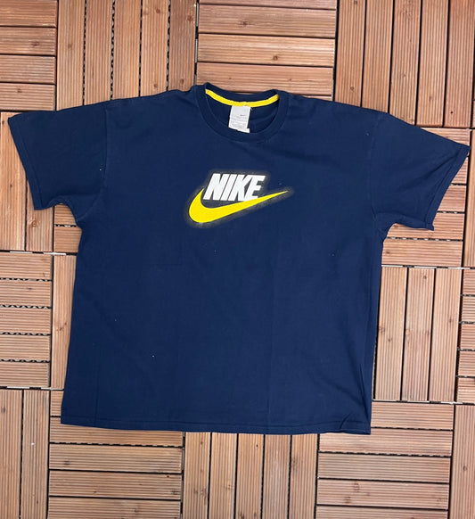 Nike Speckled Swoosh Graphic Tee | Size XX-Large | Vintage 2000s Branded Silver Tag Blue Nike T-Shirt | Free Shipping to USA |