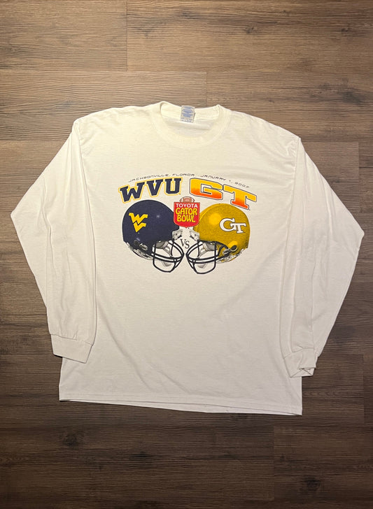 West Virginia Mountaineers vs. Georgia Tech Yellow Jackets Graphic Tee | Size X-Large | Vintage 2000s White T-Shirt | Free Shipping to USA |