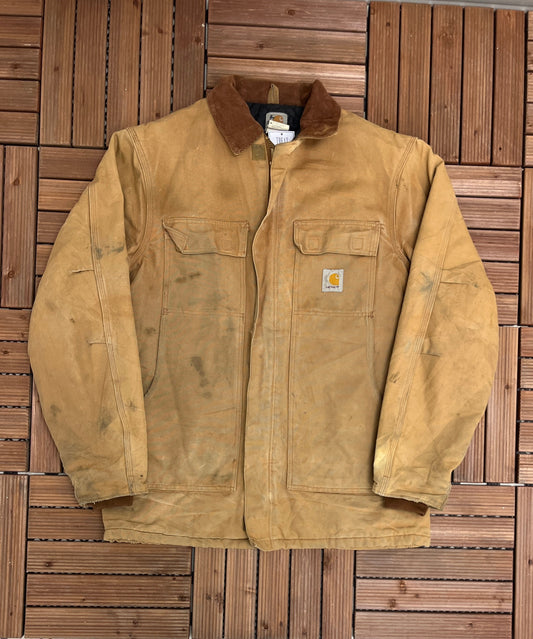 Carhartt Workwear Small Logo Jacket | Size Tall Large | Vintage 2000s Workwear Distressed Beige Jacket | Button Up | Free Shipping to USA |