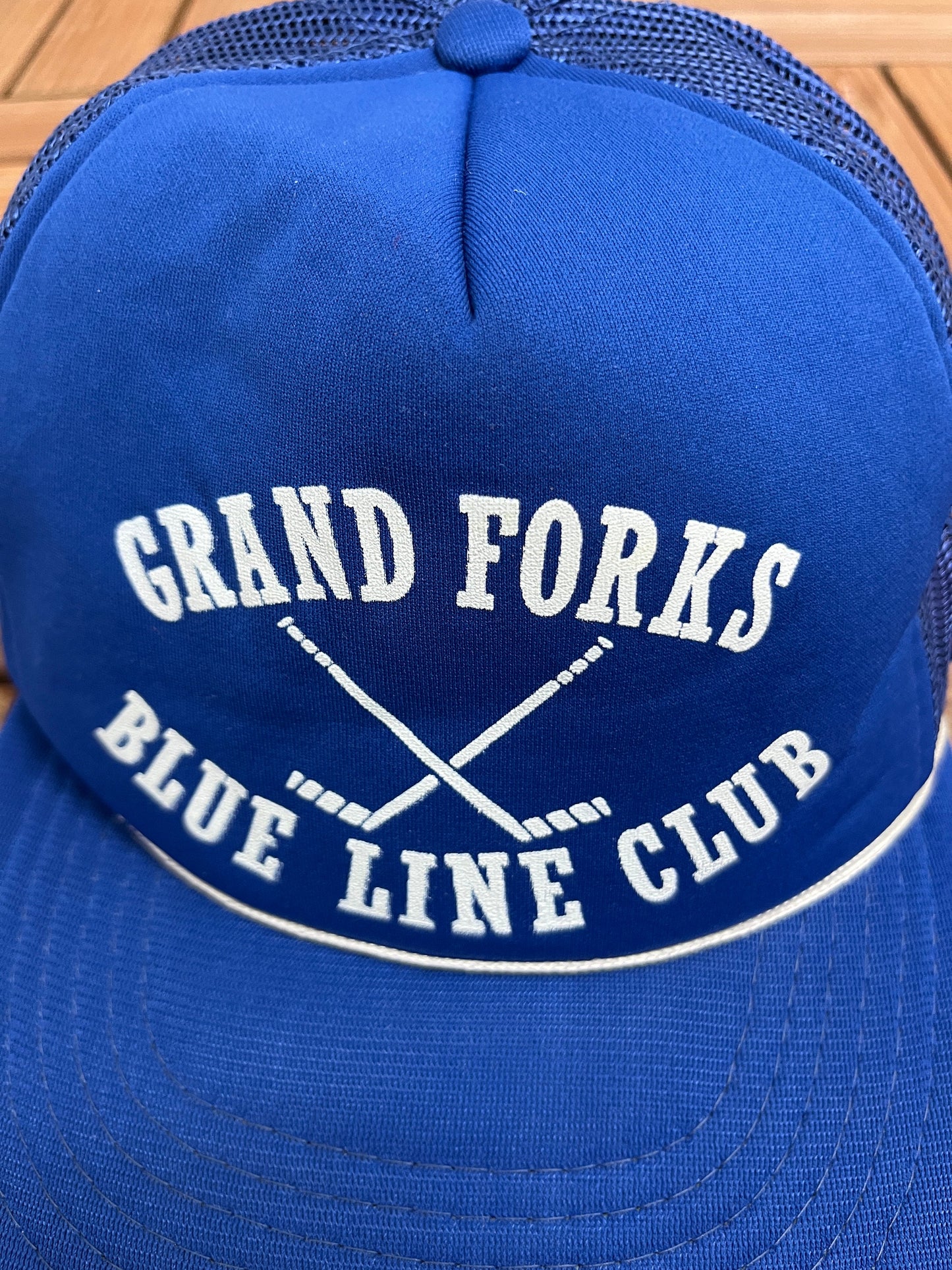 Grand Forks Blue Line Club Graphic Hat | Adjustable With Snap Back | Vintage 1990s Promotional Blue Cap | Free Shipping to USA |