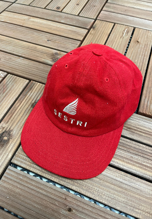 Sestri Embroidered Graphic Hat | Adjustable With Strap Back | Vintage 1990s Promotional Red Cap |