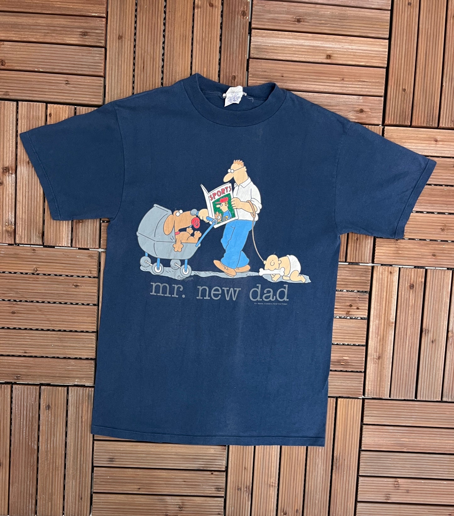 Mr. New Dad Graphic Tee | Size Medium | Vintage 2000s The Mister Promotional Cute Blue T-Shirt | Free Shipping to USA |