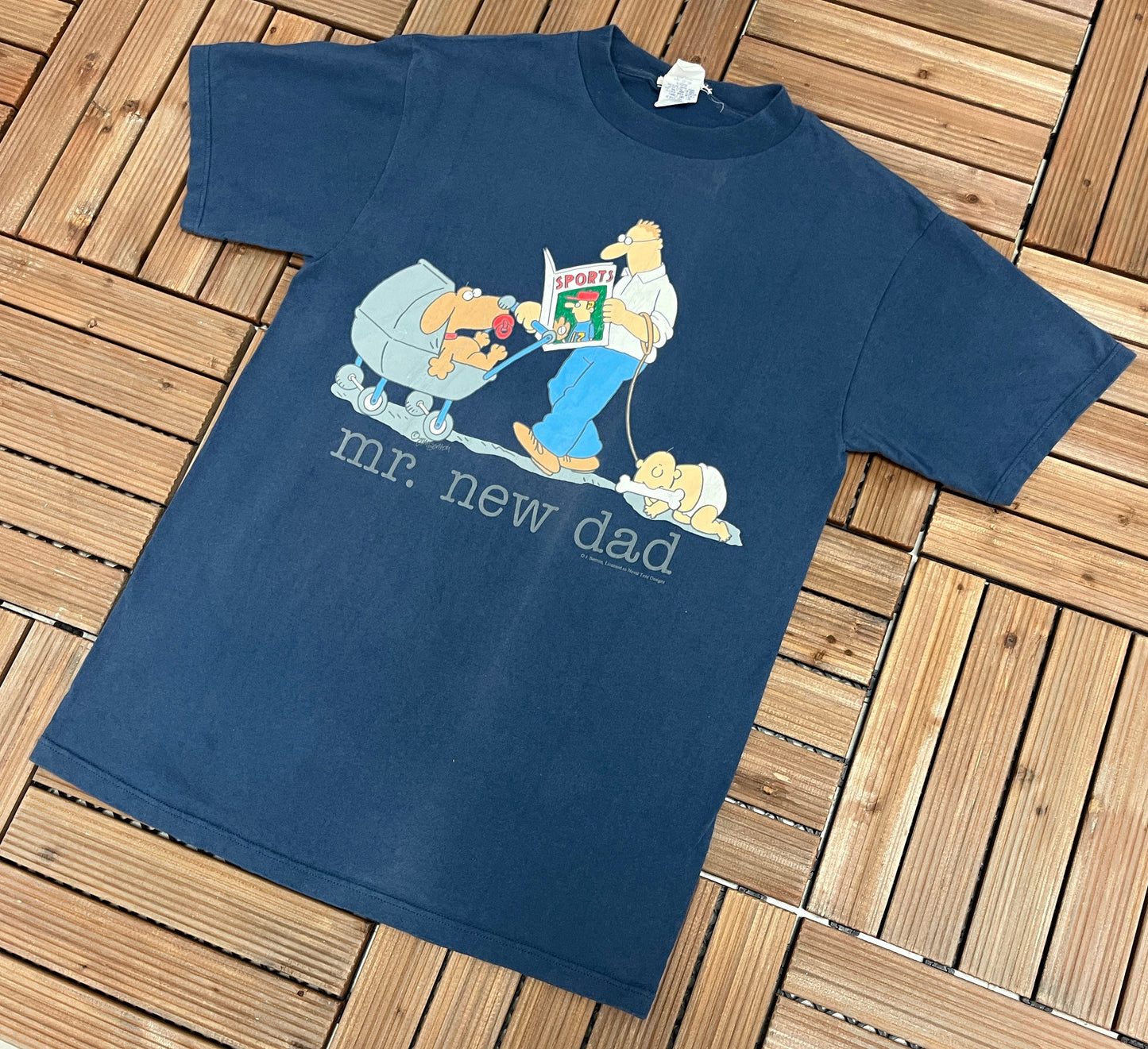 Mr. New Dad Graphic Tee | Size Medium | Vintage 2000s The Mister Promotional Cute Blue T-Shirt | Free Shipping to USA |