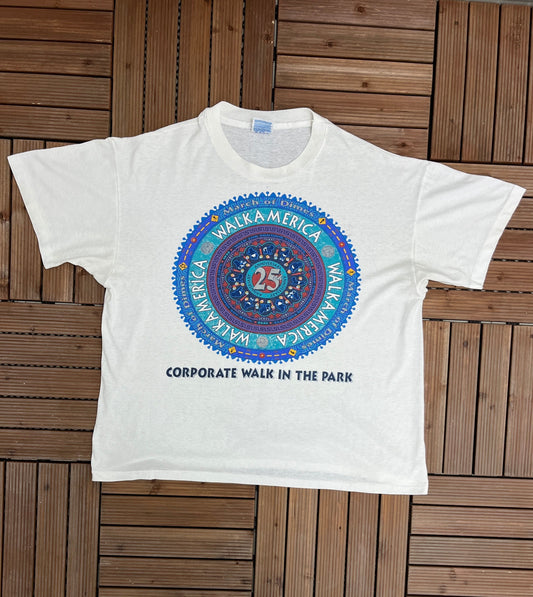 Walk America Corporate Walk In The Park Graphic Tee | Size X-Large | Vintage 1990s Promotional White T-Shirt | Free Shipping to USA |