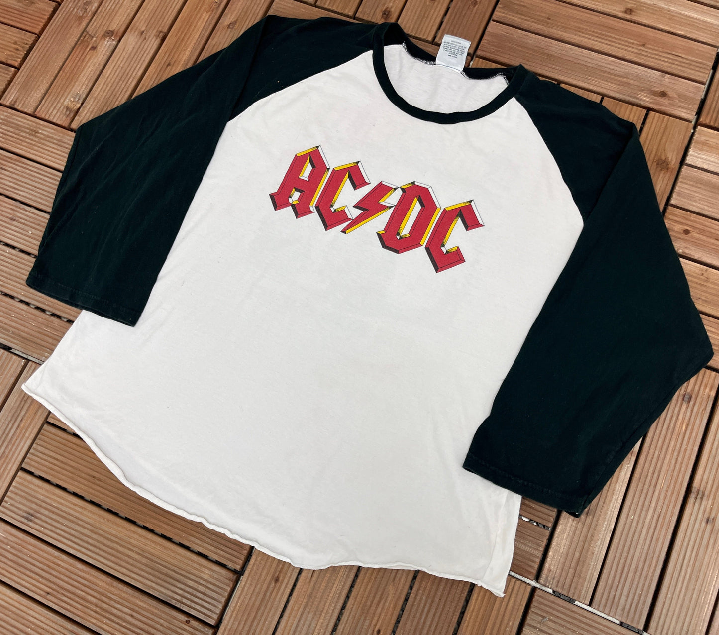 AC/DC Highway To Hell Graphic Tee | Size X-Large | Vintage 2000s Rock Band 3/4 Sleeve White T-Shirt | Free Shipping to America |