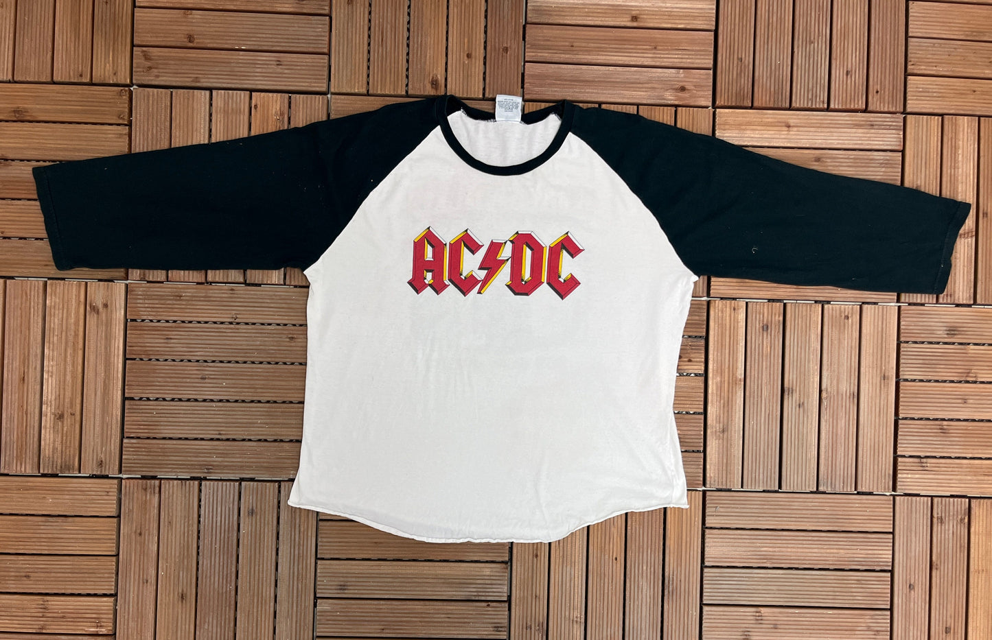 AC/DC Highway To Hell Graphic Tee | Size X-Large | Vintage 2000s Rock Band 3/4 Sleeve White T-Shirt | Free Shipping to America |