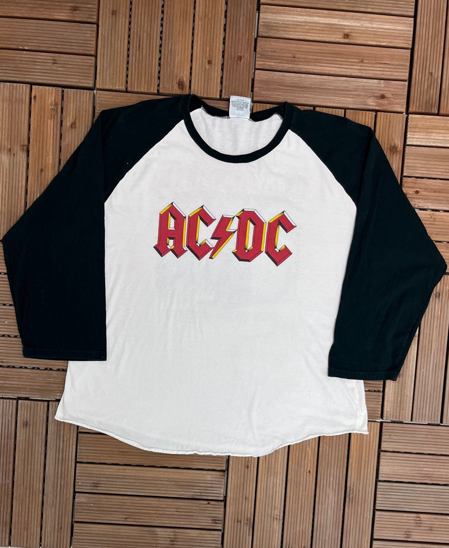 AC/DC Highway To Hell Graphic Tee | Size X-Large | Vintage 2000s Rock Band 3/4 Sleeve White T-Shirt | Free Shipping to America |