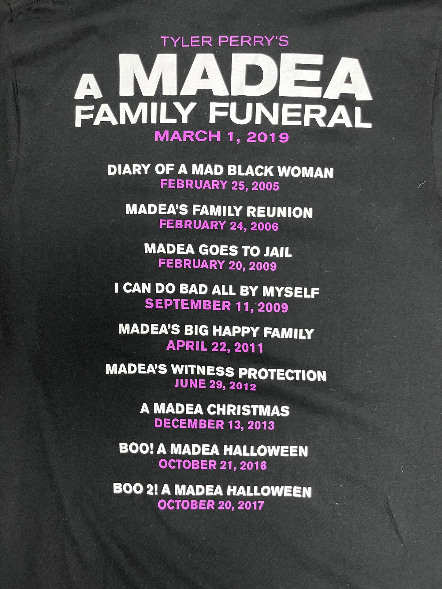 Tyler Perry A Madea Family Funeral Graphic Tee | Size Medium | Retro 2000s Modern Comedy Series Black T-Shirt | Free Shipping to USA |