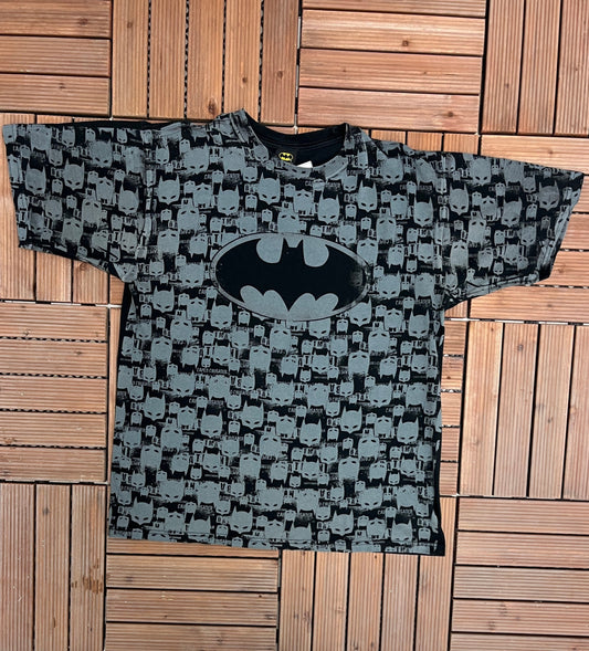 Batman All Over Print Graphic Tee | Size Large | Vintage 2000s Retro Superhero Graphic T-Shirt | Black T-Shirt | Free Shipping to USA |