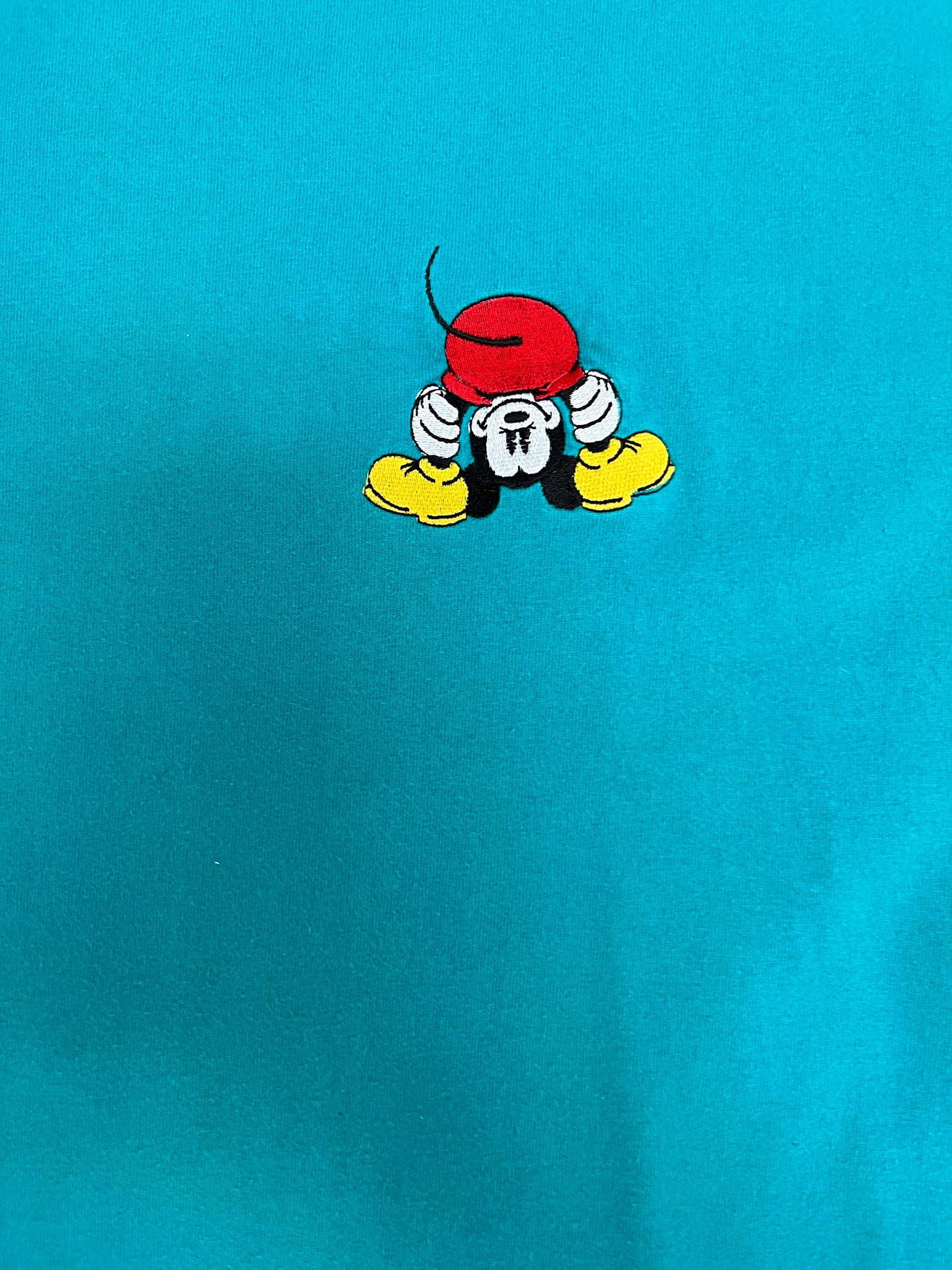 Mickey Mouse Embroidered Graphic Tee | Size X-Large | Vintage 1990s Single Stitch Disney Promotional Teal T-Shirt | Free Shipping to USA |