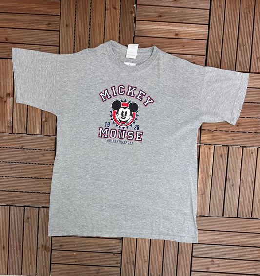 Mickey Mouse Authentic Sport Disney Graphic Tee | Size X-Large | Vintage 2000s Grey Disney Cartoon T-Shirt | Free Shipping to USA |