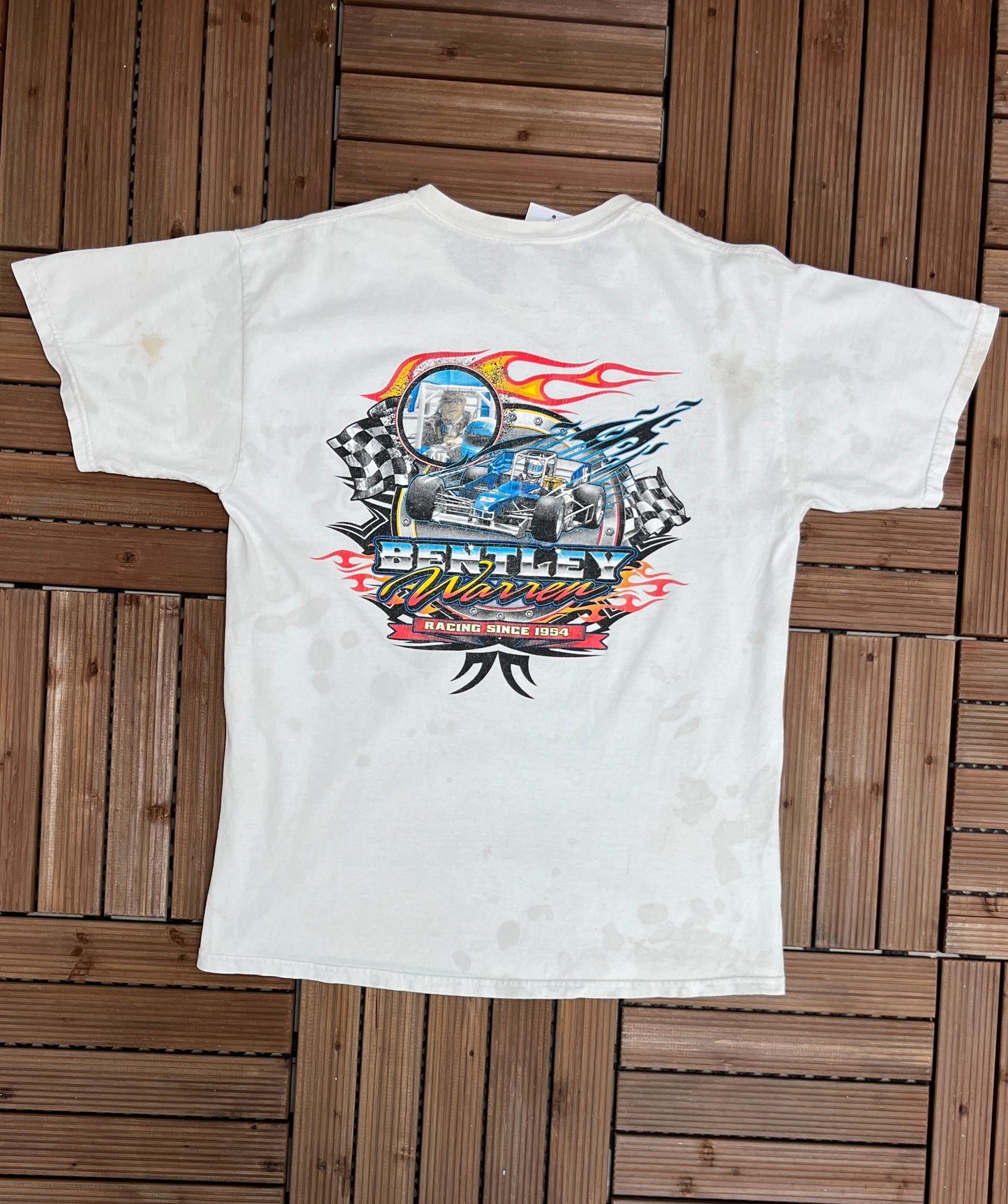 Bentley Warren The Ageless Wonder NASCAR Graphic Tee | Size Large | Vintage 2000s Racing Distressed White T-Shirt | Free Shipping to USA |