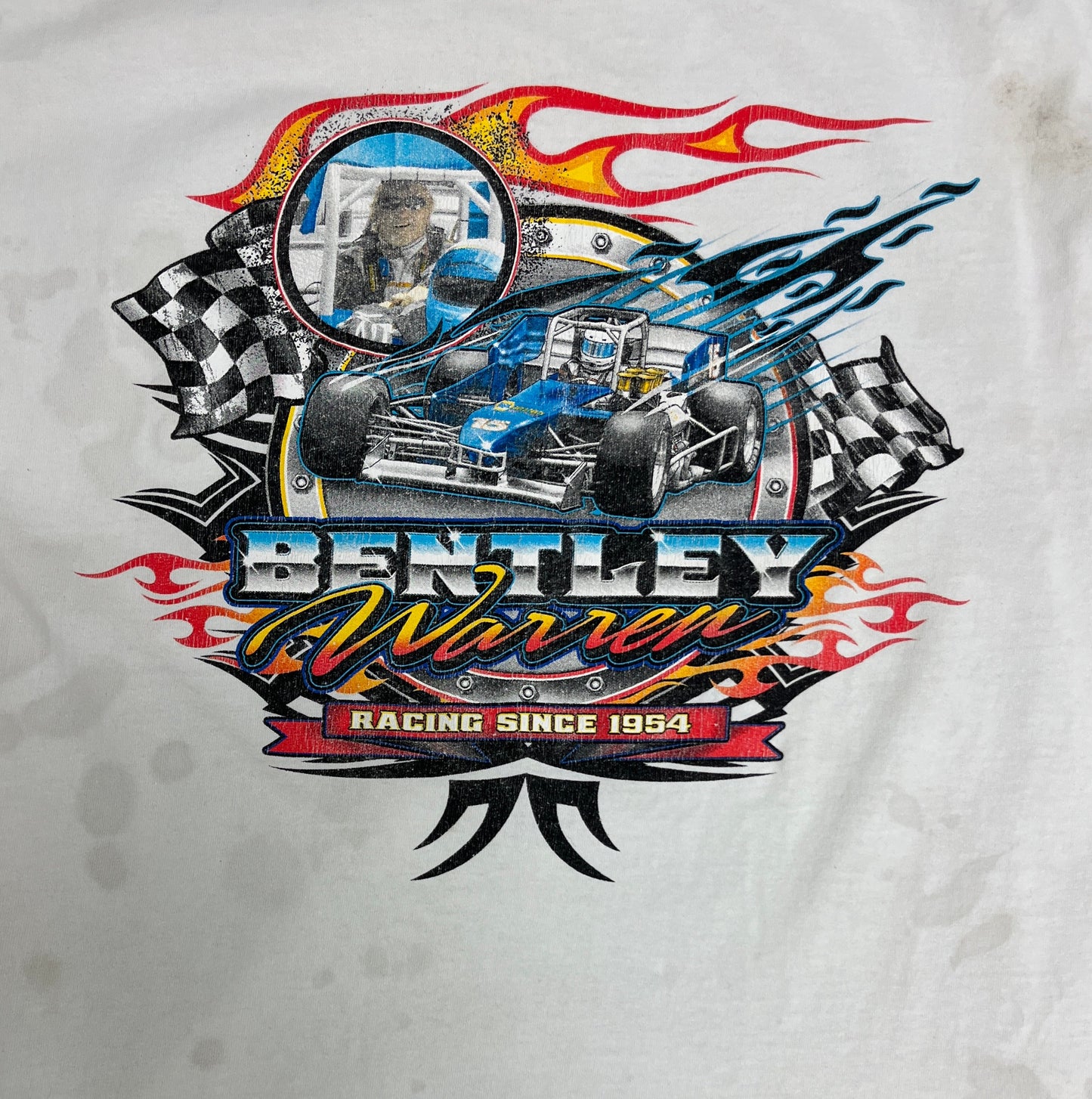 Bentley Warren The Ageless Wonder NASCAR Graphic Tee | Size Large | Vintage 2000s Racing Distressed White T-Shirt | Free Shipping to USA |