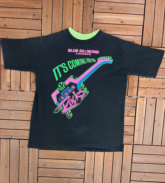 Molson Canadian Rocks Blue Diamond Lounge Graphic Tee | Size XL | Vintage 1990s Alcohol Promotional Black T-Shirt | Free Shipping to USA |