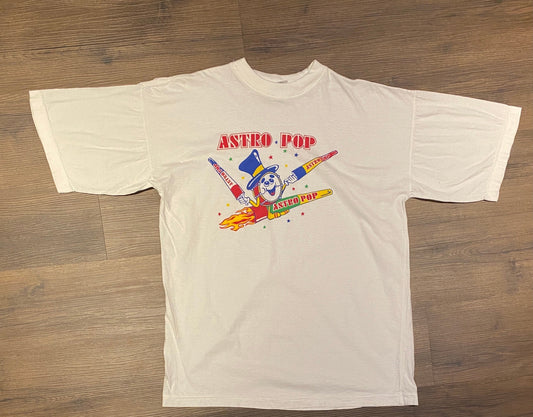 Astro Pops Lollipop Graphic Tee | One Size Fits All | Vintage 1990s Candy White Promotional T-Shirt | Free Shipping to USA |