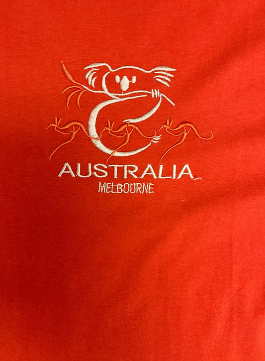 Melbourne, Australia Koala Embroidered Graphic Tee | Size Large | Vintage 2000s Animal Tourist Orange T-Shirt | Free Shipping to USA|