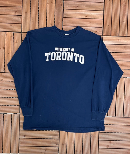 University of Toronto Spell Out Graphic Tee | Size XX-Large | Vintage 2000s College Sports Blue Long Sleeve | Free Shipping to USA |