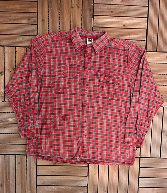 The North Face Plaid Button Down Shirt | Size X-Large | Vintage 2000s Red & Green Plaid Button Down Flannel | Free Shipping to USA |