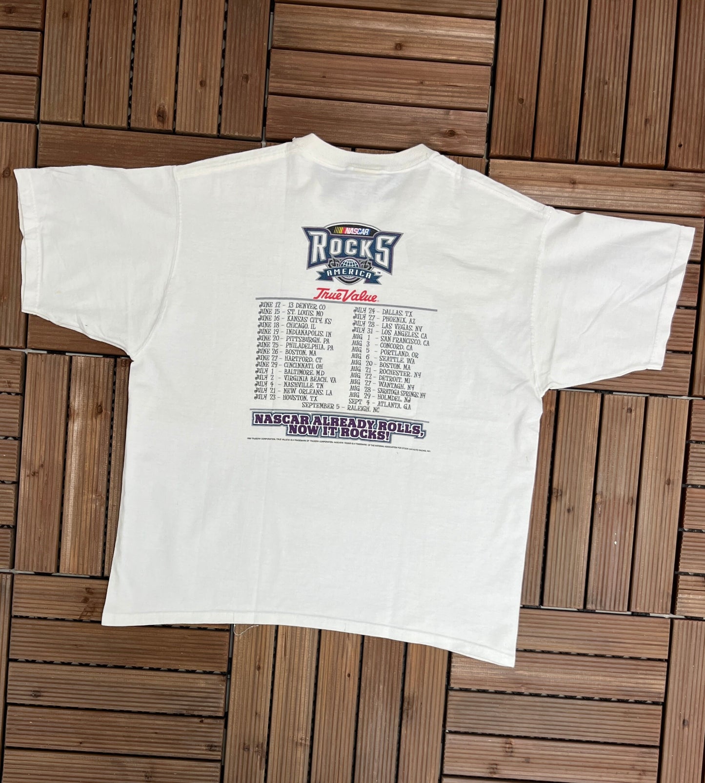 NASCAR Rocks America True Value Racing Series Graphic Tee | Size Large | Vintage 1990s Racing White T-Shirt | Free Shipping to USA |