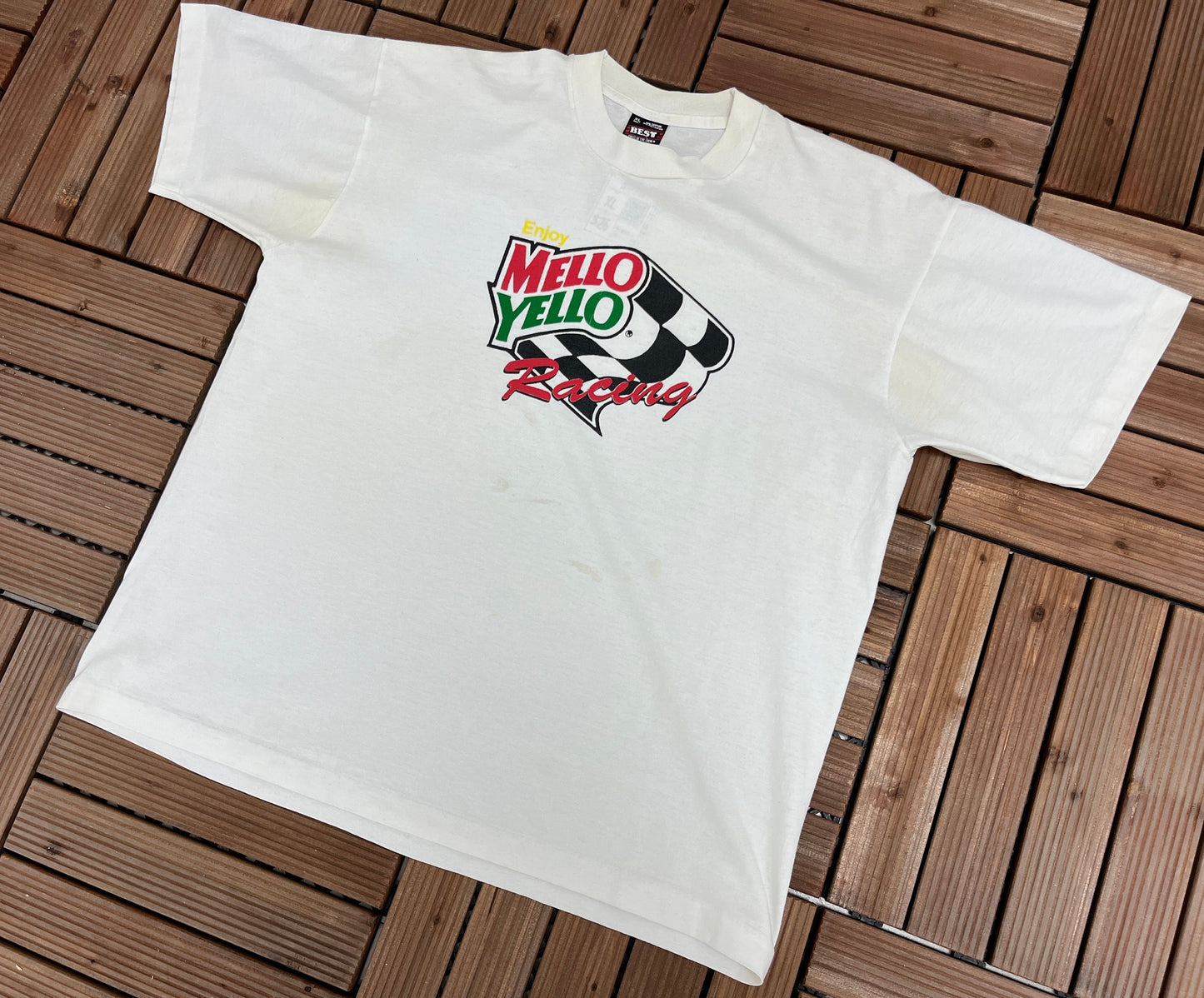 Mello Yello Racing NASCAR Graphic Tee | Size X-Large | Vintage 1990s Racing White Single Stitch T-Shirt | Free Shipping to USA |