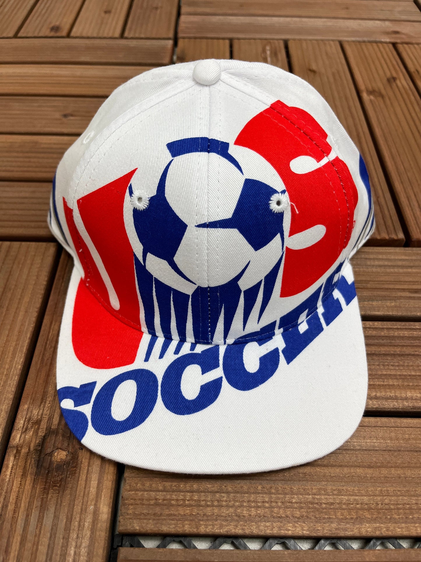 United States Soccer Graphic Hat | Snap Back Adjustable | Vintage 1990s World Cup Big Print White Cap |