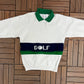 Golfer Spell Out Graphic Sweater | Size Large | Vintage 1990s Colourful Part Knit Sweatshirt | Made in USA |