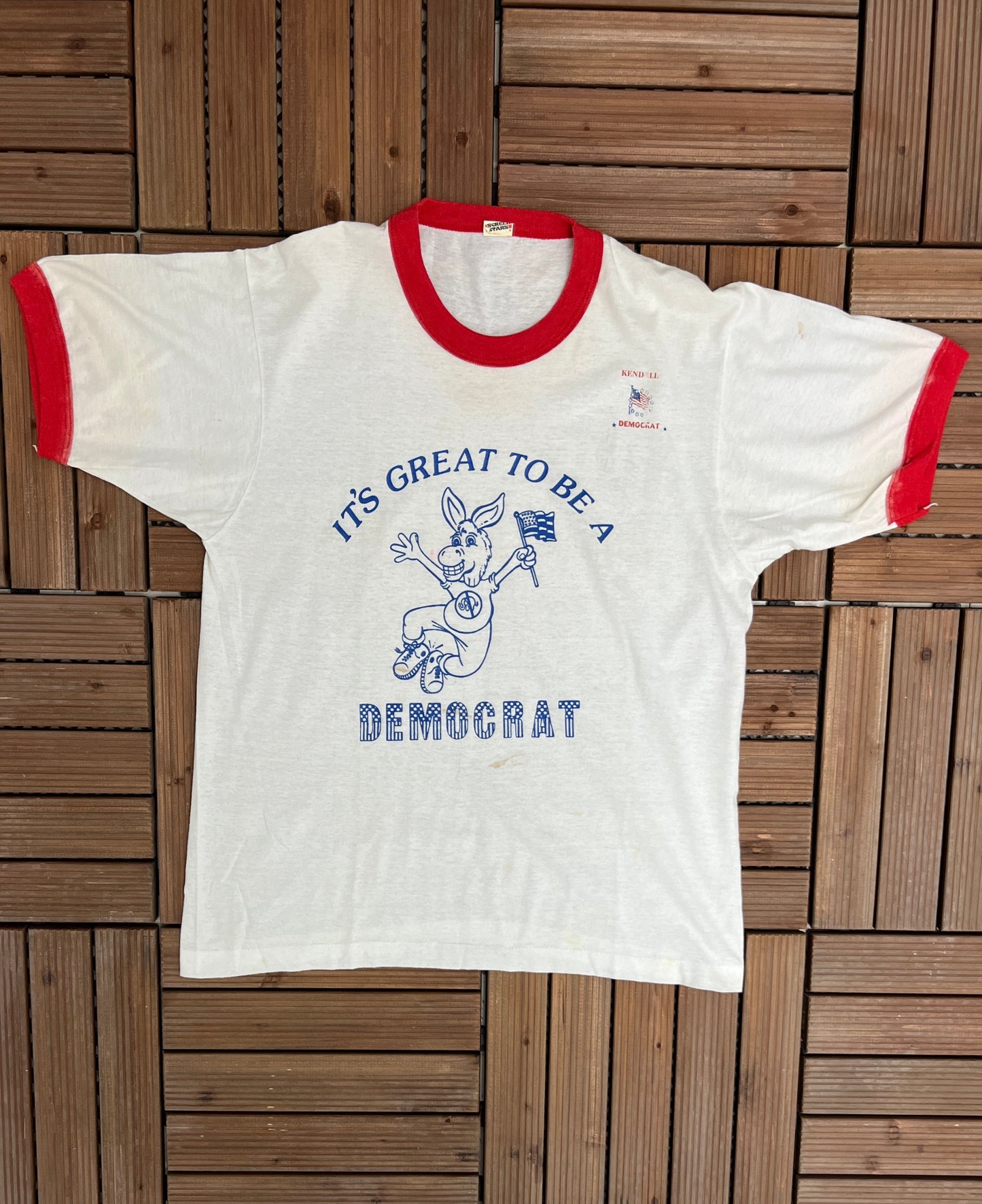 It's Great To Be A Democrat Graphic Tee | Size Large | Vintage 1990s Political Promotional White T-Shirt | Made in USA|Free Shipping to USA|