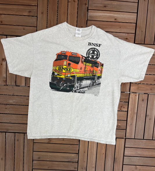 Burlington Northern Railway Graphic Tee | Size X-Large | Vintage 2000s Train Company Promotional Grey T-Shirt | Free Shipping to USA |