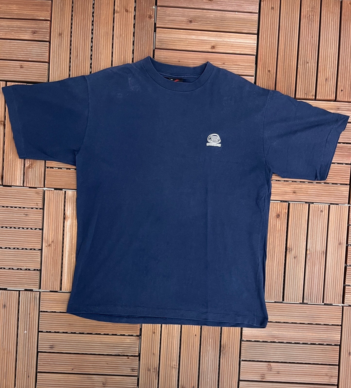 Brooks Small Logo Embroidered Graphic Tee | Size Large | Vintage 1990s Single Stitch Blue T-Shirt | Made in Canada | Free Shipping to USA |