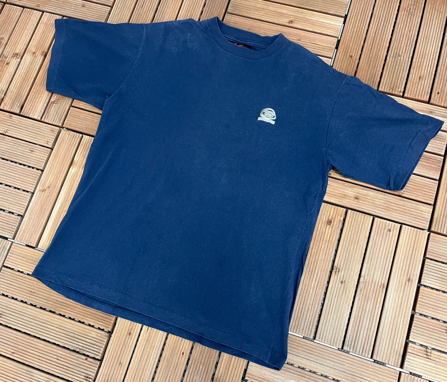 Brooks Small Logo Embroidered Graphic Tee | Size Large | Vintage 1990s Single Stitch Blue T-Shirt | Made in Canada | Free Shipping to USA |