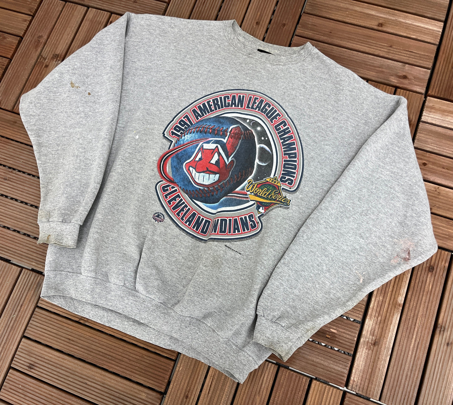 MLB Baseball Team American League Champions Graphic Crewneck | Size X-Large | Vintage 1990s MLB Baseball Grey Sweater |Free Shipping to USA|