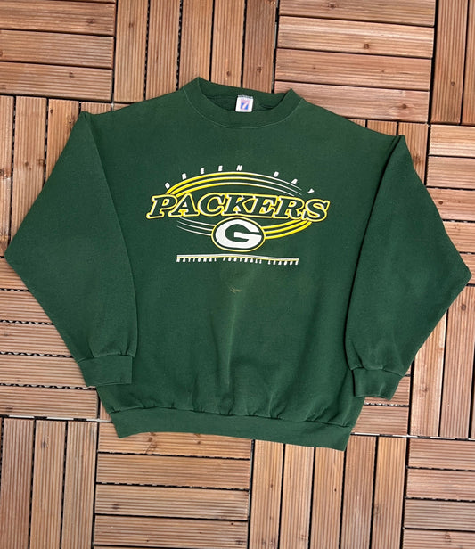 Green Bay Packers Graphic Crewneck | Size Large | Vintage 1990s NFL Football Green Sweater | Logo 7 Neck Tag | Free Shipping to USA|