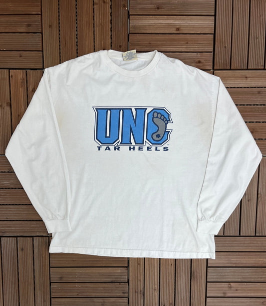 North Carolina Tar Heels Graphic Tee | Size XX-Large | Vintage 1990s College Sports White Long Sleeve T-Shirt | Free Shipping to USA |