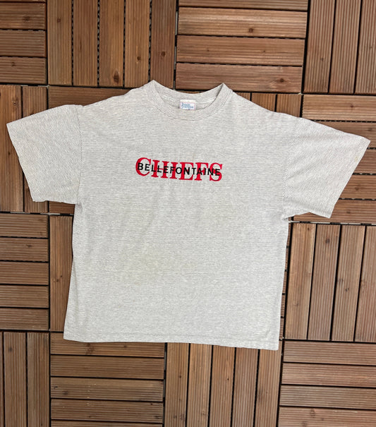 Bellefontaine Chiefs High School Graphic Tee | Size Large | Vintage 1990s Single Stitch Grey T-Shirt | Made in USA | Free Shipping to USA |