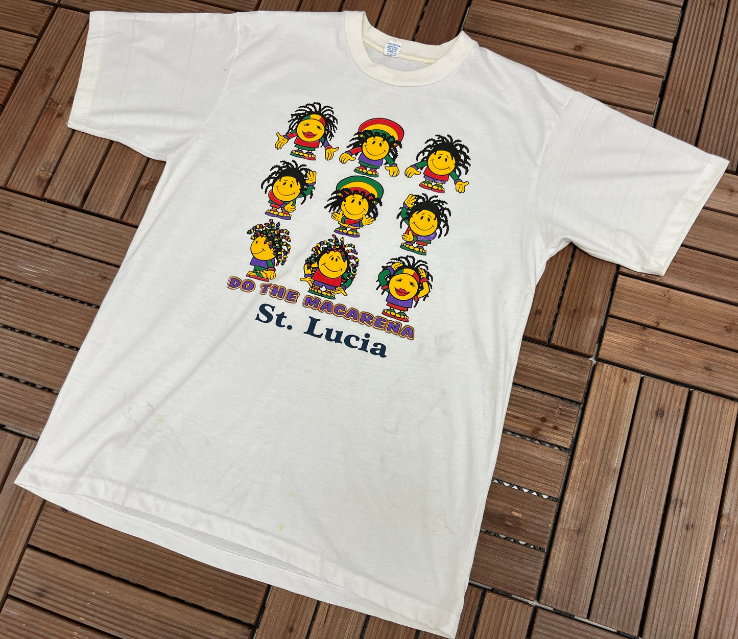 Do The Macarena St. Lucia Graphic Tee | Size Large | Vintage 1990s Promotional Tourist White T-Shirt | Free Shipping to USA |