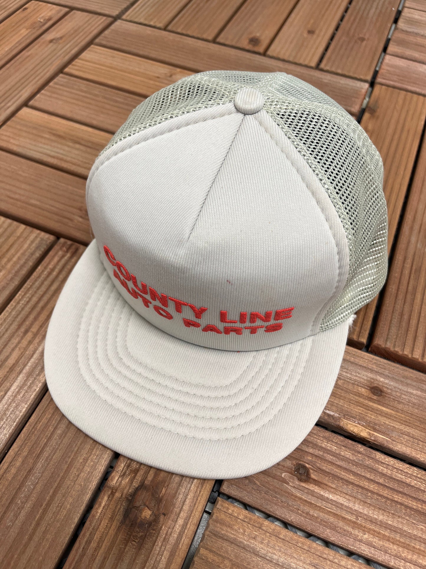 County Line Auto Parts Graphic Hat | One Size With A Snap Back | Vintage 1990s Promotional Grey Trucker Cap | Free Shipping to USA |