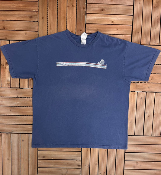 The North Face Striped Graphic Tee | Size X-Large | Vintage 2000s Branded Outdoor Blue T-Shirt | Free Shipping to USA |