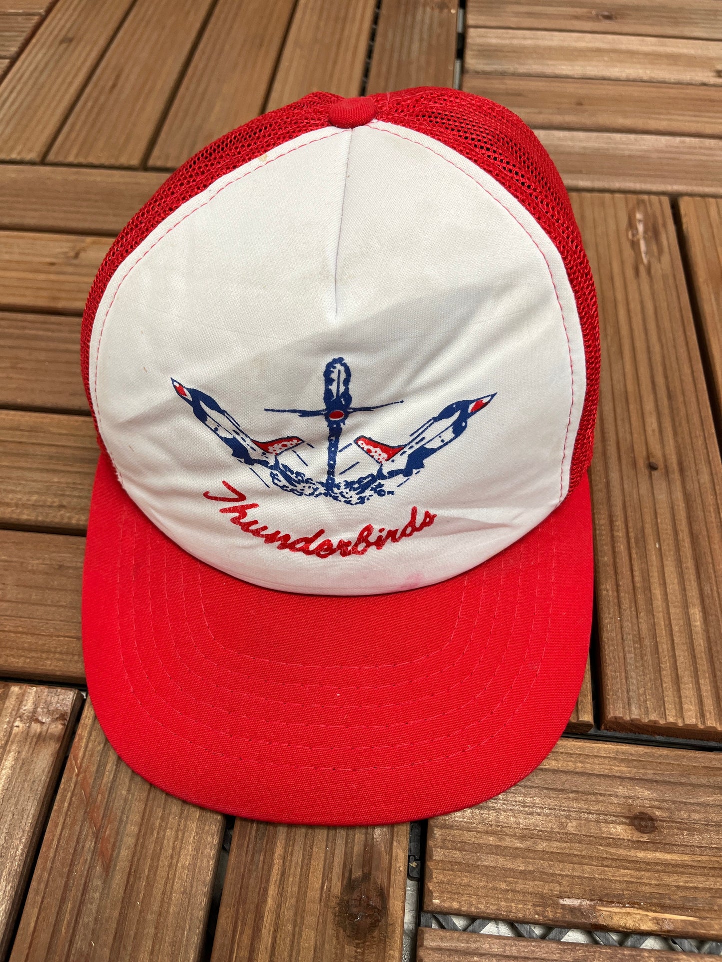 Thunderbirds Graphic Hat | Adjustable With Snap Back | Vintage 1990s Trucker Style Red & White Cap | Free Shipping to USA |