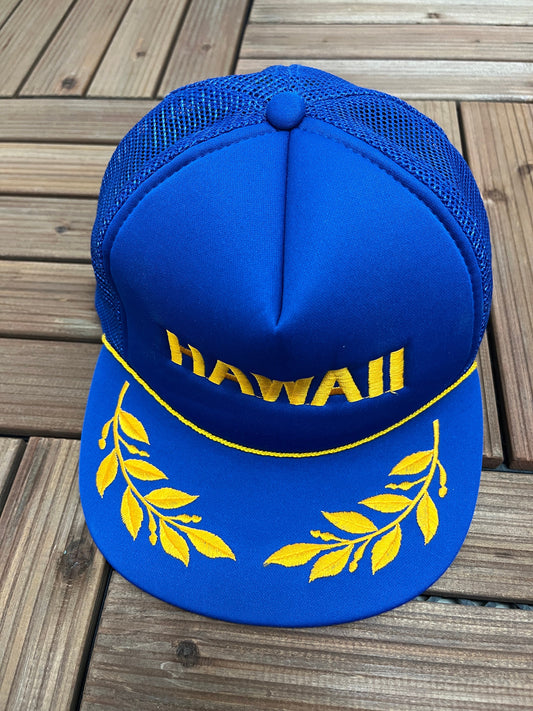 Hawaii Embroidered Graphic Hat | Adjustable With Snap Back | Vintage 1990s Tourist Promotional Blue Trucker Cap | Free Shipping to USA |