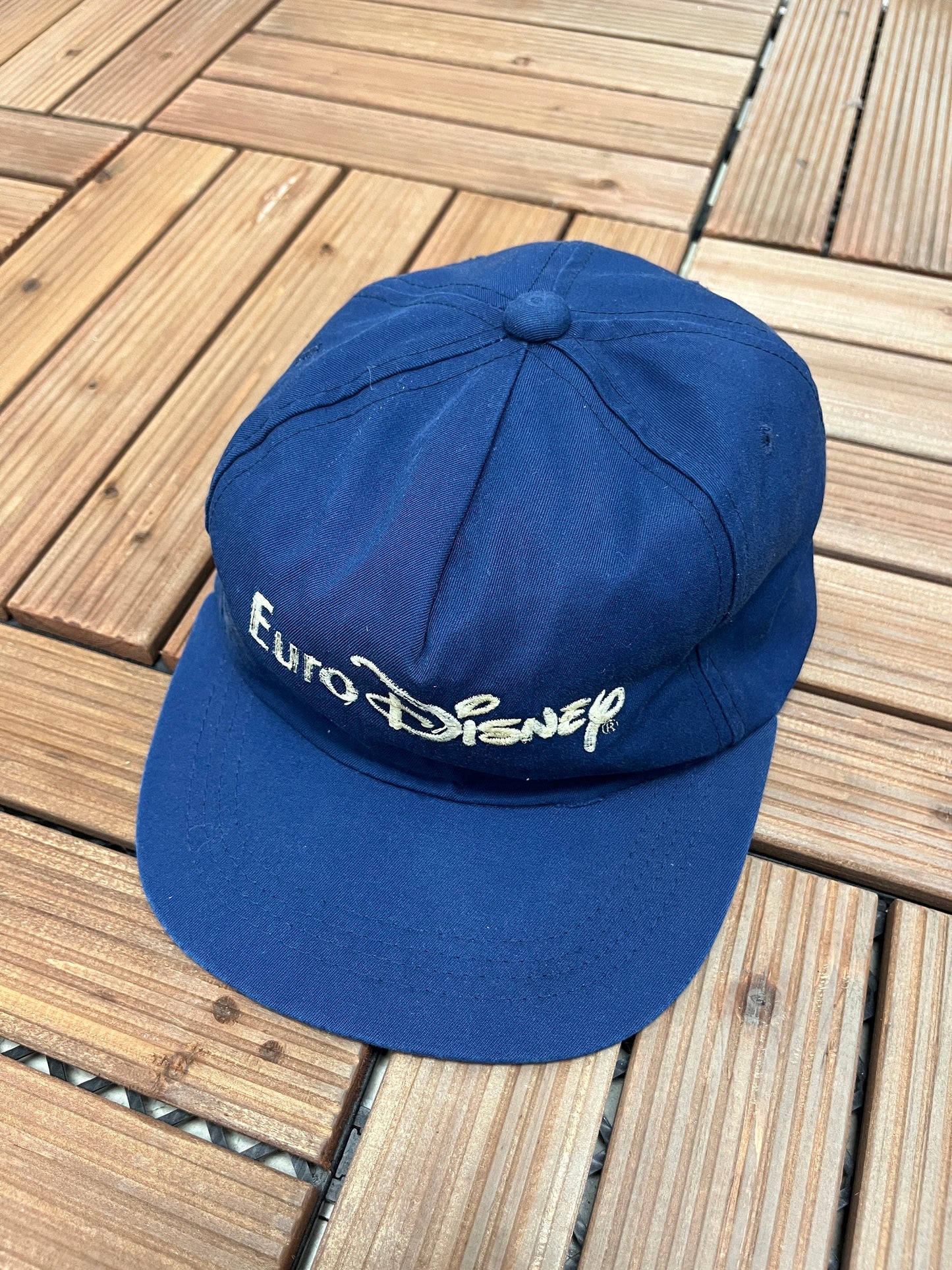 Euro Disney Embroidered Graphic Hat | Adjustable Sliding Strap | Vintage 1990s Cartoon Promotional Blue Cap | Free Shipping to USA |