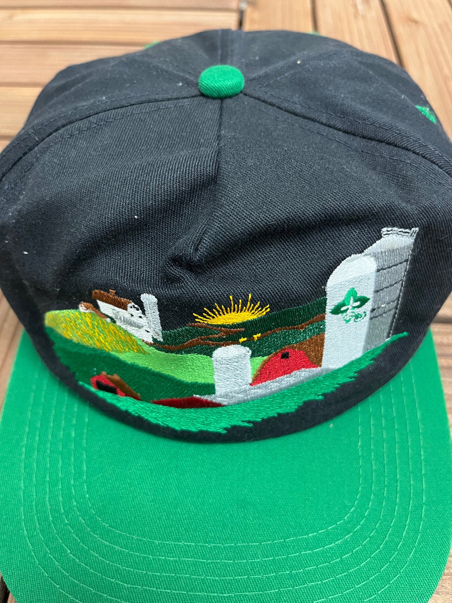 Farm Credit Scenic Embroidered Graphic Hat | Adjustable With Snap Back | Vintage 1990s Tourist Black & Green Cap | Free Shipping to USA |